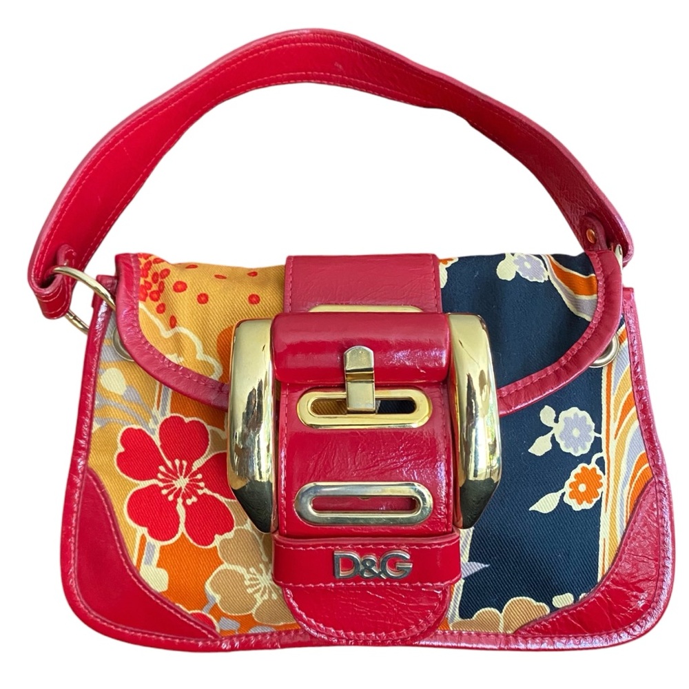 Dolce & Gabbana Rare Red Patent Leather Floral Print Handbag STUNNING!